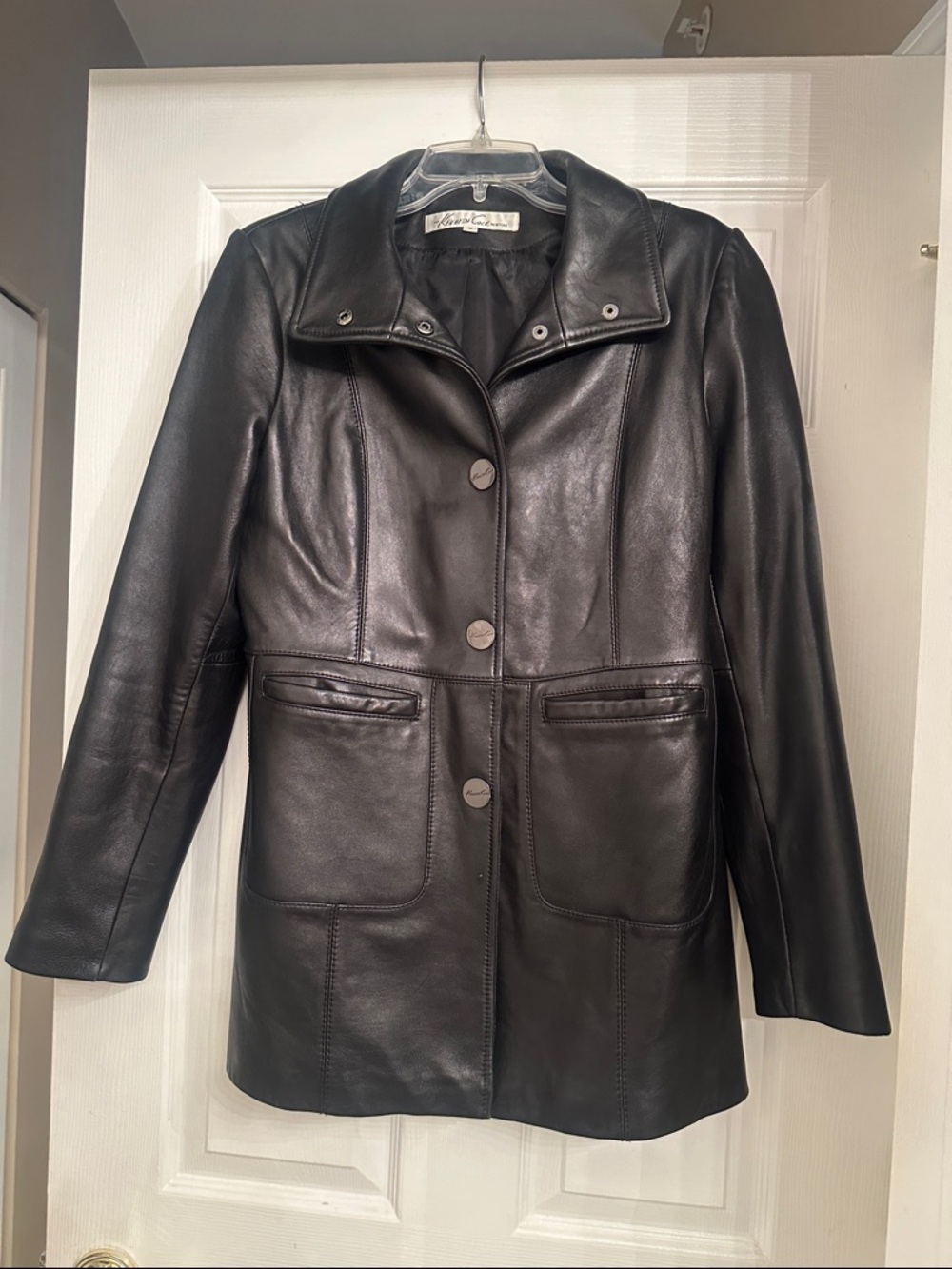 Classic Black Leather snap- Front Women's Jacket